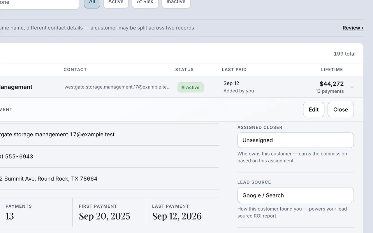 DeskOps — A customer › Assigned closer (who sold it)