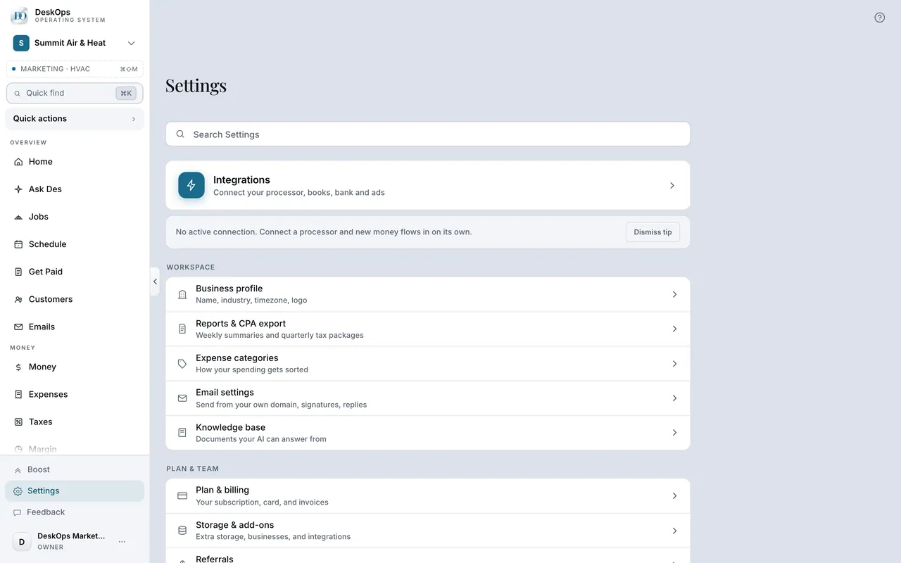 DeskOps — Settings